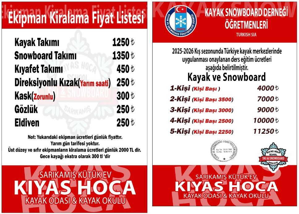 2025 2026 Yılı Fiyat Listesi